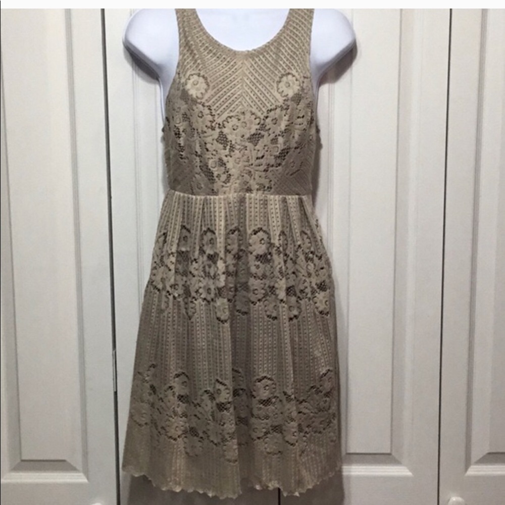 Free People Taupe Floral Lace Dress Open Back Sz 8